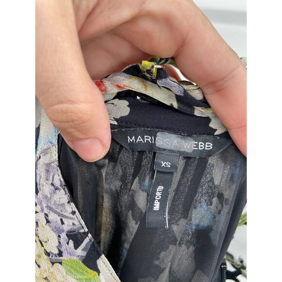 Marissa Webb Deanna Black Floral Print Silk Sleeveless V-Neck Midi Dress Size XS - Picture 7 of 8